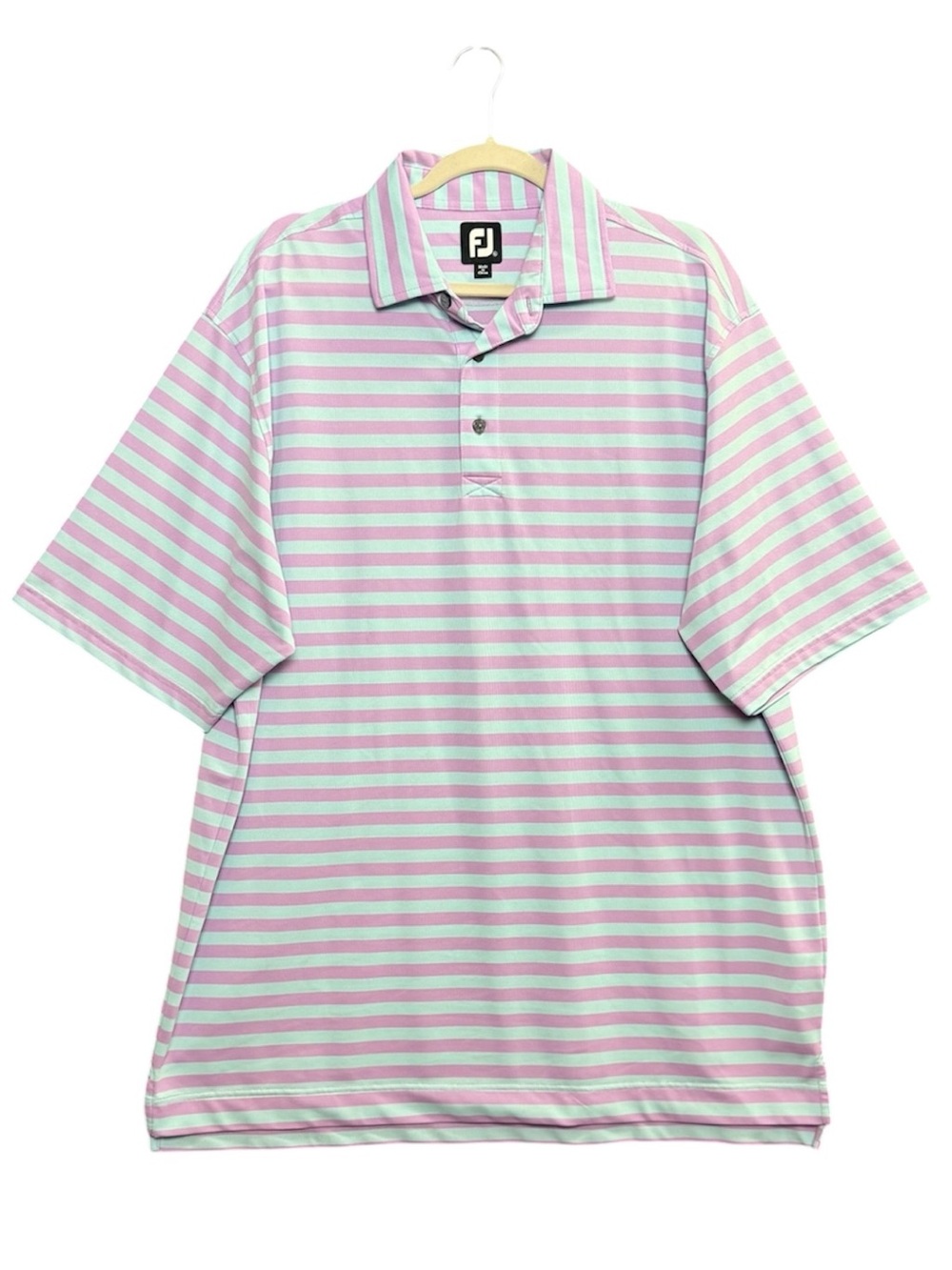 Footjoy Men’s X-Large Purple Teal Striped Spandex Blend Golf Polo Preppy